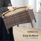 VINGLI Wicker Outdoor Ottoman Set of 2, All Weather PE Rattan Footstool for Patio w/Removable Cushions, Waterproof Rattan Foot Rest for Garden, Balcony, Poolside (Brown)