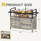 DWVO XXL Patio Storage Cabinet,Outdoor Bar Cart with Glass Top,Outdoor Storage Cabinet with Wheels for Patio, Poolside and Backyard, Grey