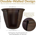 Sunnydaze 24-Inch Anjelica Large Plastic Pot for Plants - Outdoor Double-Walled Large Plastic Planter with Drillable Drainage Holes - Rust - 2pk