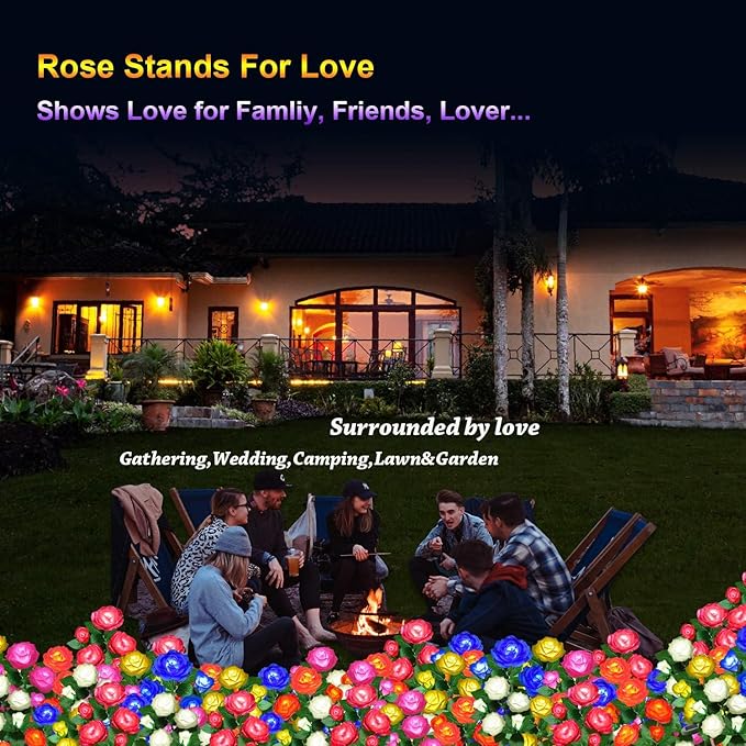 Solar Flower Lights Outdoor - Upgraded New Material Two Modes Realistic LED Solar Powered Waterproof Lights with 5 Roses, Solar Decorative Stake Lights for Garden (Orange, 2 Pack)