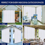 PureFit Outdoor Curtains for Patio Waterproof Weatherproof, UV Resistant Outside Curtains for Gazebo, Front Porch, Pergola, Sun Blocking Privacy Curtain, 120W x 84L inch, 1 Panel, White