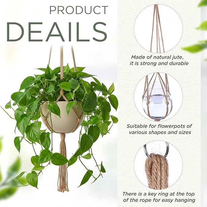 EBOOT 2 Pack 33 Inch Large Macrame Plant Hanger Rope to Hang Flower Pot Plant Holder for Indoor Outdoor Decorations, 4 Legs (Linen Color)