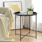 Garden 4 you End Table 2 PCS Metal Side Table Black Round Folding Tray Cyan Sofa Small Accent Fold-able Table, Round End Table Tray, Next to Sofa Table, Snack Table for Living Room and Bed Room