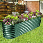 Land Guard 8×2×2ft Galvanized Raised Garden Bed Kit, Raised Garden Boxes Outdoor, Oval Metal Raised Garden Beds for Vegetables, Forest Green