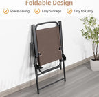 Vongrasig 6 Pieces Folding Patio Dining Set, All Weather Small Metal Outdoor Table and Chairs Set, Patio Furniture Set w/Umbrella, Glass Table & 4 Folding Chairs for Garden, Lawn, Backyard, Brown