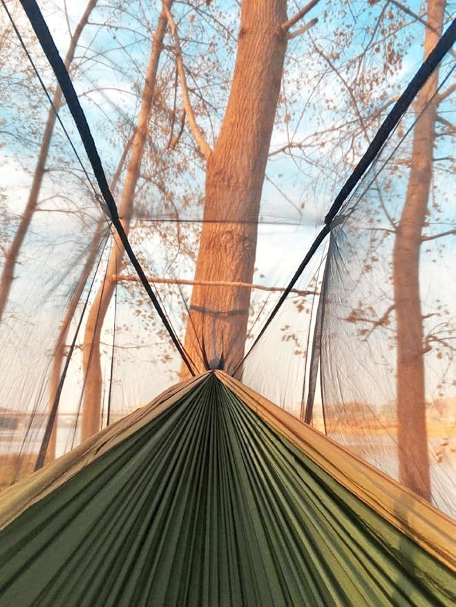Sunyear Camping Hammock, Portable Single & Double Hammock with Net, 2 Person Hammock Tent with 2 * 10ft Straps, Best for Outdoor Hiking Survival Travel