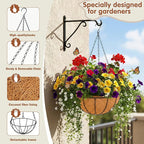 12 inch Metal Hanging Baskets For Plants Outdoor 4 Pack Round Metal Wire Hanging Basket Planter with Coco Fiber Liners Chain Round Wire Plant Holder for Garden, Patio, Deck, Porch Plants Flower Potss