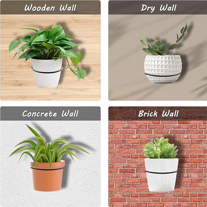 6 Pack 8 inch Flower Pot Holder Ring, Flower Pot Holder Ring Wall Mounted Set Wall Mounted Metal Planter Hanger Matte Black Hanging Plant Holder