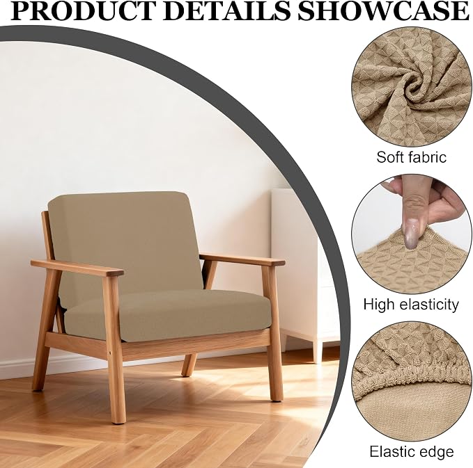 Cushion Covers 4 Pack, Khaki Stretch Slipcovers for Patio Sofas