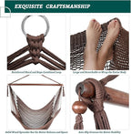 Caribbean Hammock Swing Chair with Spreader Bar, Large Hammock Chair, Hand Craft Rope Hanging Chair Outdoor, Indoor, Bedroom, 330 LBS Weight Capacity, Dark Brown