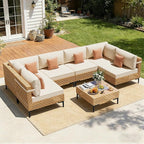 ABCASA Patio Furniture Set, 110" Large 7-Piece Wicker Outdoor Patio Furniture Sets with Anti-Slip Cushions & Coffee Table,Boho Patio Conversation Set Sectional Sofa for Backyard,Porch,Beige
