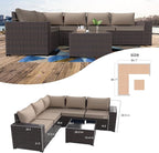 Kullavik 6PCS Outdoor Patio Furniture Set PE Wicker Rattan Sectional Sofa Patio Conversation Sets,Khaki
