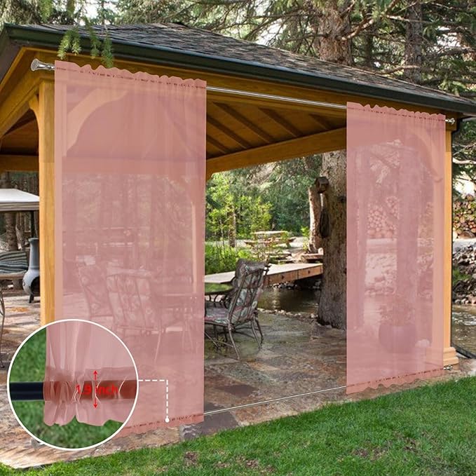 SpaceDresser Waterproof Outdoor Sheer Curtains for Patio - 2 Panels Rod Pocket Indoor Voile Sheer Curtain for Living Room,52W x 84L inch, Blush