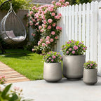 Kante 15.3"+11.6"+8.2" Dia Round Concrete Planter, Large Outdoor Indoor Planter Pots Containers with Drainage Holes and Rubber Plug for Home Garden Patio, Buff Concrete