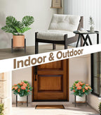 Plant Stand Indoor Adjustable with Walnut Wood Tray, Metal Modern Indoor Plant Stand, Heavy Duty Plant Stands Outdoor Corner, Stable Plant Holder, Fits 8 to 12 Inches Pots, Black, 1 Pack