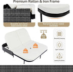 Merax Outdoor Daybed,Patio Rattan Daybed with Adjustable Backrest,Patio Wicker Loveseat Lounger,Outdoor Bed Loveseat Sofa Set with Pillows and Cushions for Garden, Backyard, Poolside,Black+Beige