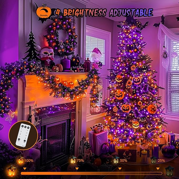 String Lights, 600 LED Orange and Purple Halloween Lights, 8 Modes