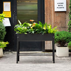Piksedo Raised Garden Bed, Elevated Planter Metal Plant Box with Legs Standing Garden Stand Drainage Holes Frosted Black