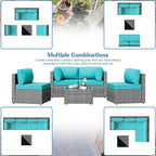Shintenchi 5 Pieces Outdoor Patio Furniture Sets, Patio Sectional Sofa Couch, Gray PE Wicker Furniture Modular Patio Conversation Sets Patio Sofa with Washable Cushions & Table（Blue）