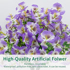 24 Bundles Artificial Pansy Flowers for Outdoor, Faux Silk Pansies Spring Flowers Outside for Planter Front Door Porch Yard Patio Window Box Home Decor (White Purple)