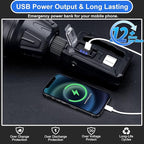 Rechargeable Spotlight Flashlight, Peascat 3,000,000L Lumens LED Handheld Spot Light, 6 Modes, 3 Colored Lenses, Solar & USB-C Charging, Tripod, IPX6 Waterproof for Fishing, Camping, Outdoor Emergency