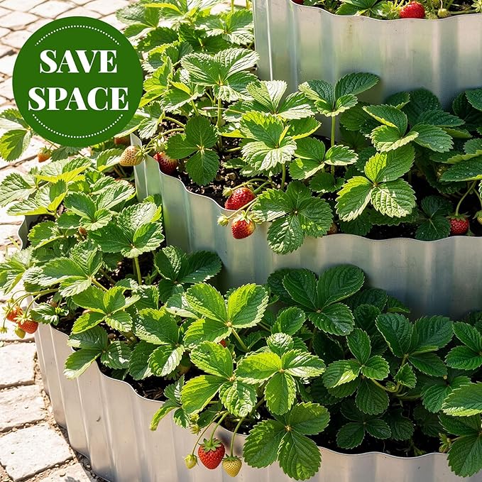Pyramid Garden Kit, Strawberry garden Planter, 6 ft Diameter Base, Includes 3 Metal Bands, Sprinkler, Gloves, Hose, Plastic Connector for Herbs, Flowers, Ideal Gardening Gift for Yard Patio