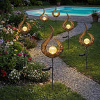 6 Pack Solar Stake Lights Outdoor Decorative Metal Ground Pathway LED Stake Lights Replacement Stakes Built-in Rechargeable Battery for Lawn Patio Yard Outdoor Garden Decor