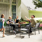 Outsunny Rectangle Outdoor Dining Table for 6 People, Steel Rectangular Patio Table with Umbrella Hole, Steel Frame for Garden, Balcony, Black