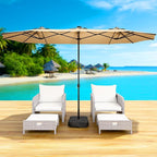 LEVELEVE 14FT Double-Sided Patio Umbrella with Base Included, Large Outdoor Rectangular Market Umbrella for Backyard, Poolside, Lawn & Garden, Khaki