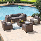 Aoxun 7 Piece Patio Furniture Set Wicker Rattan Patio Conversation Set Outdoor Sectional Sofa Set with Coffee Table and Thickened Cushions, Grey(Waterproof Cover Included)