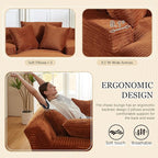 80 Inch Chaise Lounge Chair Indoor, Oversized Corduroy Upholstered Boneless Sofa Bed, Deep Seat Sleeper Couch Reading Chairs, Cloud Sofas Couches for Living Room, No Assembly Required (Brown)