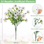 Bassion Artificial Flowers for Outdoors, 24 Bundles UV Resistant Fake Flowers Realistic Silk Faux Plants for Outdoor Planter Window Box Porch Patio Garden Home Outside Decorations