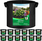 NYONG 12-Pack 20 Gallon Thickened Non-Woven Grow Bags, Aeration Fabric Pots with Handles（Black）