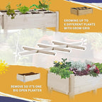 Outsunny Raised Garden Bed with 8 Grow Grids, Wooden Outdoor Plant Box Stand with Folding Side Table and Wheels, 49" x 21" x 34", for Vegetables, Flowers, Herbs, Natural
