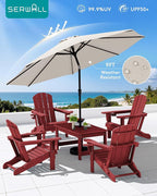 SERWALL Outdoor Coffee Table with 9FT Umbrella, HDPE Patio Coffee Table for Outside, Rectangle, Red(Not Include Umbrella Base)