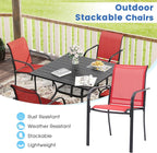 VICLLAX Patio Dining Set for 6, Outdoor Furniture Set Includes 63" Rectangle Patio Table and 6 Patio Sling Chairs, Outdoor Table and Chairs for Outsides, Black Tabletop and Red Fabric