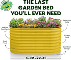 Plant & Plot Galvanized Raised Garden Beds Outdoor // 4×2×2 ft Planter Raised Beds for Gardening, Vegetables, Flowers // Large Metal Garden Box (Yellow) // Patented Tool-Free Design