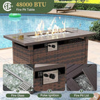 Aoxun 7 Piece Patio Furniture Set with Wide Armrests & 44” Fire Pit Table Wicker Rattan Outdoor Sectional Sofa Set with Coffee Table and Thick Cushion, Khaki (Waterproof Cover Included)
