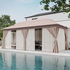 LAUSAINT HOME Semi-Permanent Outdoor Patio Gazebo 10'x20', Heavy Duty Party Tent Shelter with Double Roofs, Mosquito Nettings and Privacy Screens for Backyard, Garden, Lawn, Khaki