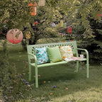 VINGLI 47'' Outdoor Bench, Weather Resistant Garden Patio Bench Powder Coated Iron Frame w/PVC Mesh Backrest Slatted Seat, 2-Person Outdoor Furniture for Front Porch Entryway Park (Green)