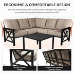 NATURAL EXPRESSIONS 6 Pieces Patio Furniture Sets,Outdoor Furniture Sets Metal Patio L Shape Sectional Couch Sofa Conversation Sets with 6.5" Shale Cushions,HighBack Hand-Brush Black Frame