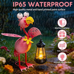 Solar Flamingo Statue with Lights,13in Tall Solar Flamingo Garden Sculptures, Birthday Gift for Woman Grandma Big Metal Decorative for Outdoor Patio Porch Ornaments Lawn Yard Balcony