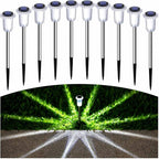 Solar Pathway Lights 10 Pack Christmas Solar Lights Outdoor Waterproof 6000K Cold White Yard Lighting, LED Stainless Steel Stake for Garden Outside Landscape Lawn Driveway Walkway Path