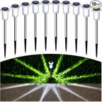 Solar Pathway Lights 10 Pack Christmas Solar Lights Outdoor Waterproof 6000K Cold White Yard Lighting, LED Stainless Steel Stake (Pink, 10 Pack)