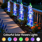Solar Garden Lights, Solar Blue Delphinium Flowers Lights 4 Pack 80 LEDs, Waterproof Outdoor Light Two Lighting Modes for Outside Wedding Party Garden Yard Patio Lawn Decor
