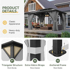 Aoxun 10'x14' Hardtop Gazebo, Aluminum Frame Permanent Pavilion with Curtains and Netting, Outdoor Polycarbonate Double Roof Canopy, Gray