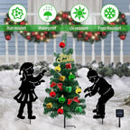 Solar Outdoor Christmas Tree,3 Pack Christmas Outdoor Decorations with Boy and Girl Garden Stakes,Color Changing LED Lights,Waterproof Xmas for Yard,Lawn,Pathway