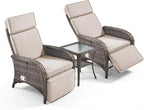 3 Pieces Zero Gravity Wicker Patio Recliner Chairs Set of 2 - Wicker Outdoor Lounge Chair with Side Table, Adjustable Backrest & Footrest, High Back Outdoor Recliner Chair for Pool Deck Beige