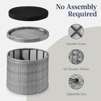 Best Choice Products Round Wicker Ottoman, Multipurpose Outdoor Furniture for Patio, Backyard, Additional Seating, Footrest, Side Table w/Storage, Removable Cushions – Gray/Black