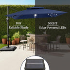 Best Choice Products 9x12ft LED Cantilever Patio Umbrella w/Base Included & 360° Rotation, Large Solar Offset Hanging Outdoor Sun Shade for Deck, Backyard Table w/Stand & Lights – Navy Blue
